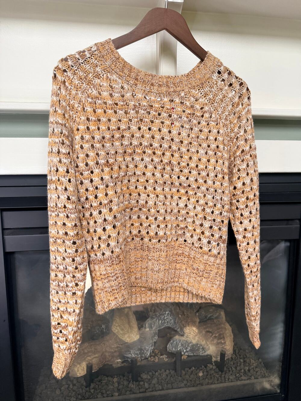 Roxy Seascope Crew Neck Open Knit Marled Sweater Size S NWT